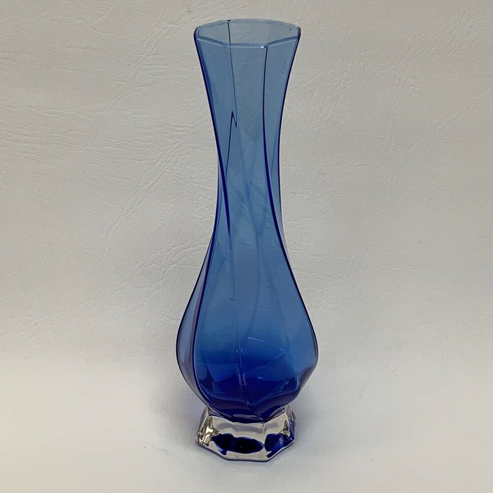 Blue Clear Glass Vase Swirl 8 3/4" High